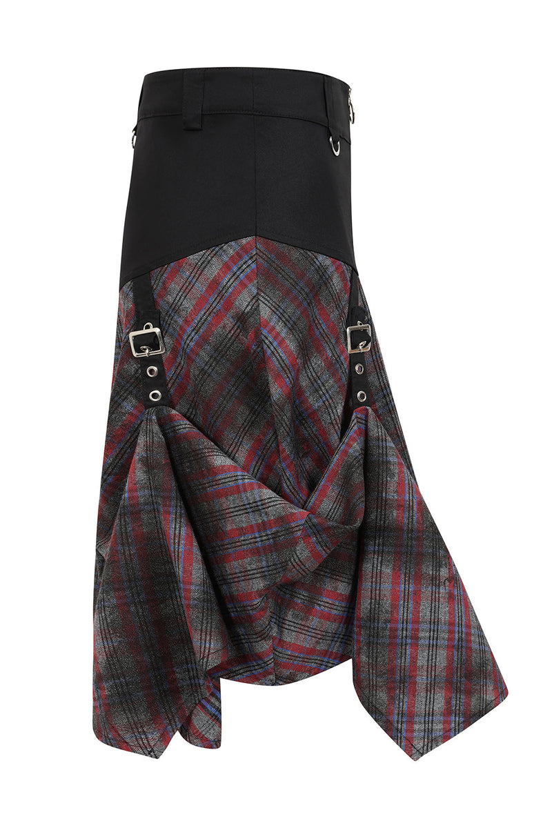 Banned Apparel Morrigan Goth Asymmetric Tartan Skirt in Red