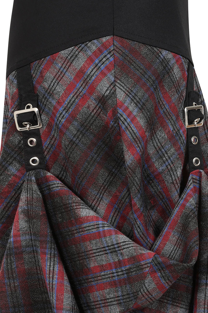 Banned Apparel Morrigan Goth Asymmetric Tartan Skirt in Red