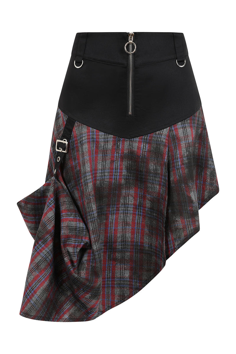 Banned Apparel Morrigan Goth Asymmetric Tartan Skirt in Red