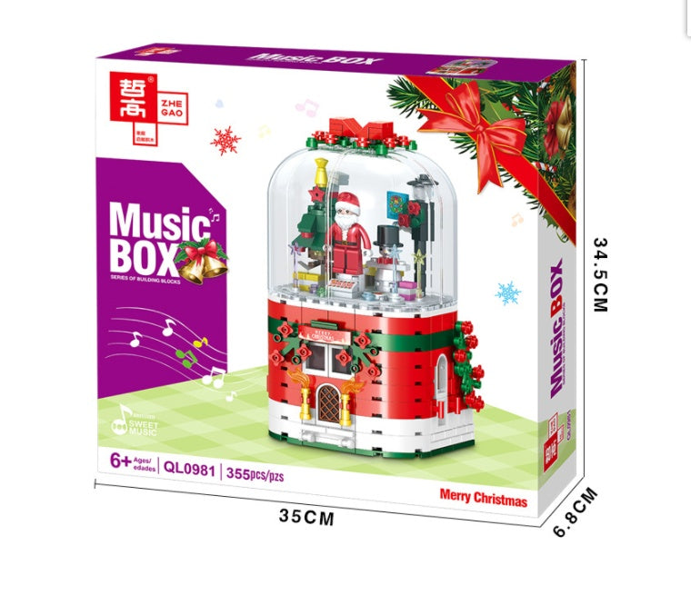 LED Light Christmas Building Blocks Santa Claus Spin Music Box Creator Bricks Christmas Gift