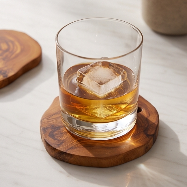 Handcrafted Olive Wood Coaster Set - Rustic Live Edge Drink Coasters with Holder
