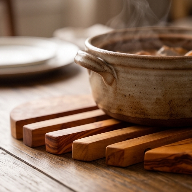 Handcrafted Heart Shaped Olive Wood Trivet (22x22 cm) | Hot Pad