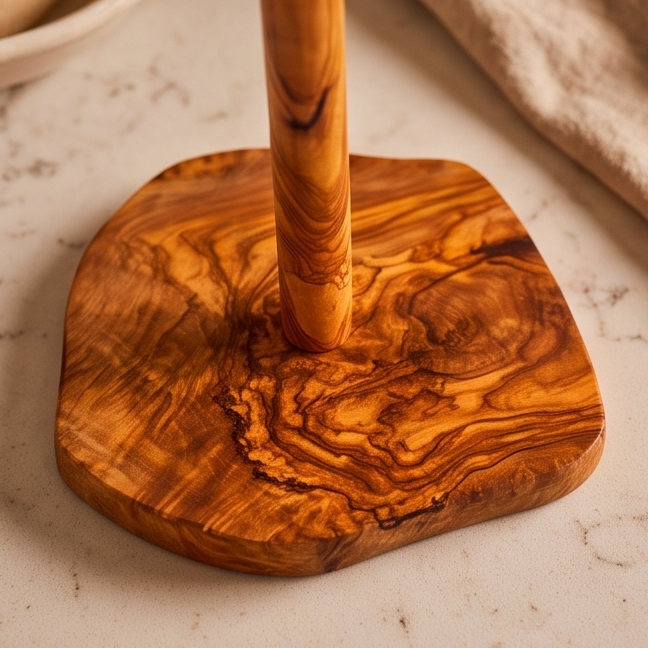 Handcrafted Olive Wood Paper Towel Holder (30 cm) | Standing Roll Dispenser