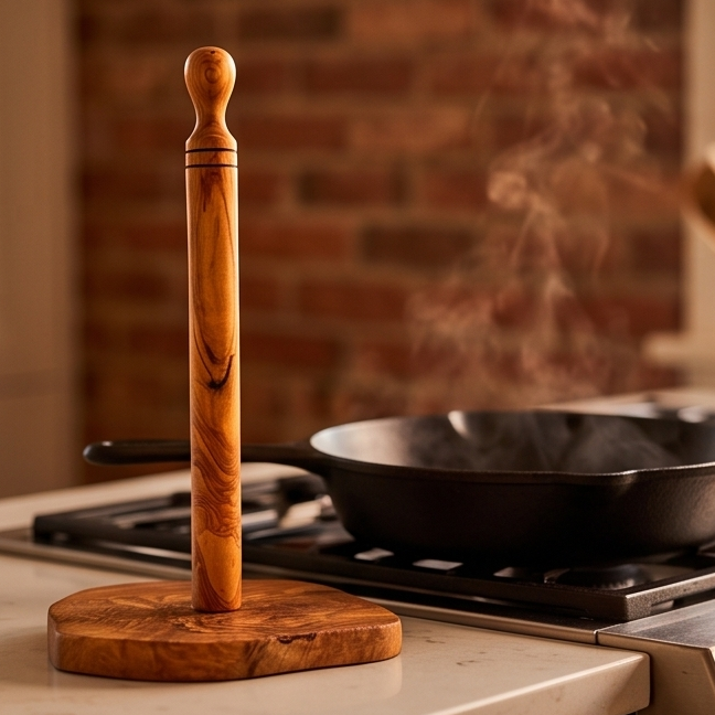 Handcrafted Olive Wood Paper Towel Holder (30 cm) | Standing Roll Dispenser