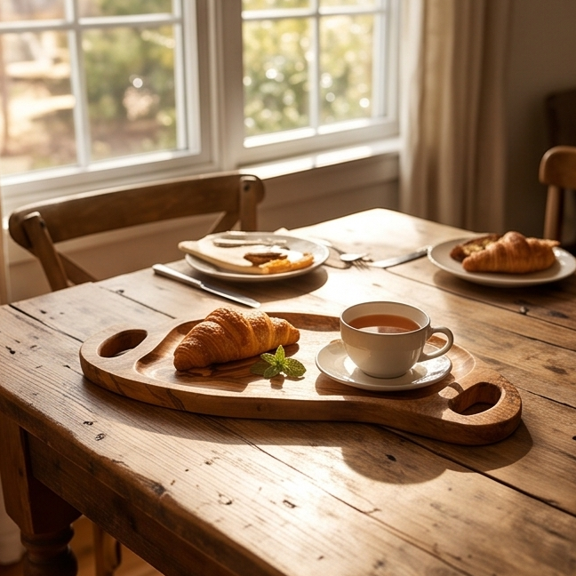 Handcrafted Irregular Olive Wood Serving Tray with Handles | Live Edge Platter