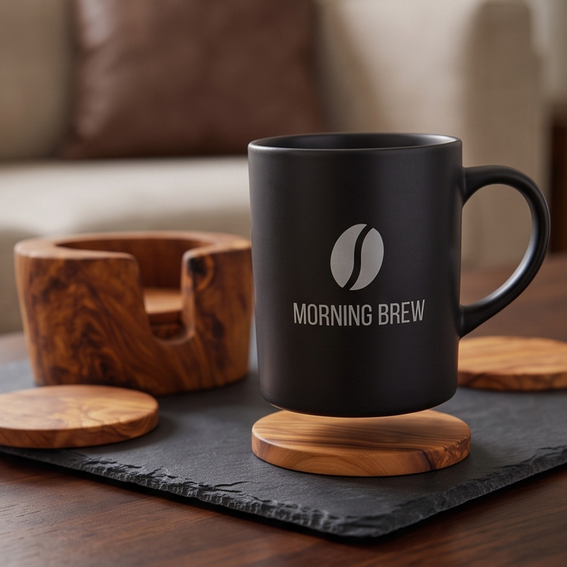 Olive Wood Coaster Set with Holder | Rustic Drink Coasters Coffee Table Mats