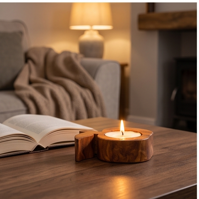 Olive Wood Apple Shaped Candle Holder