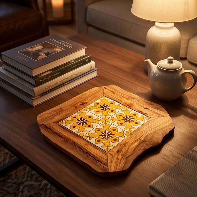 Rustic Olive Wood Ceramic Tray, serving tray, natural, handmade, gift