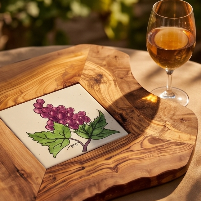 Rustic Olive Wood Ceramic Restaurant Serving Tray