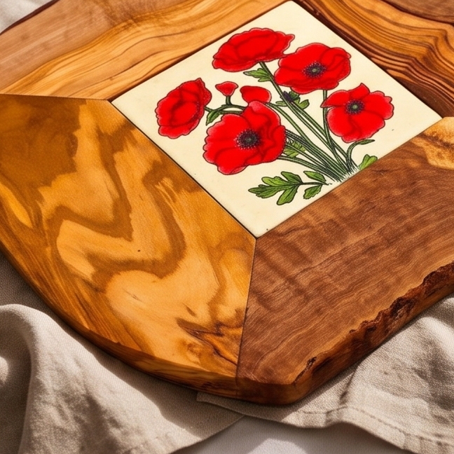 Rustic Olive Wood Ceramic Restaurant Serving Tray