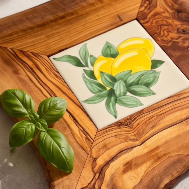 Rustic Olive Wood Ceramic Restaurant Serving Tray