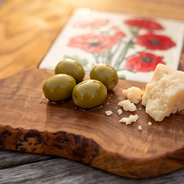 Small Rustic Olive Wood Ceramic Restaurant Serving Tray