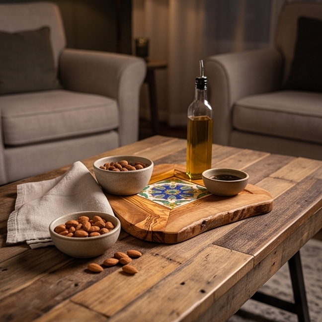 Small Rustic Olive Wood Ceramic Restaurant Serving Tray