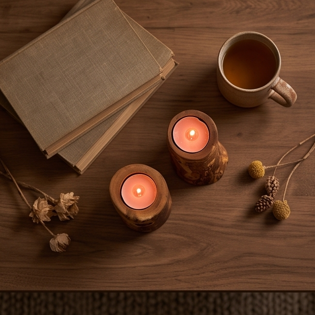 Handcrafted Rustic Olive Wood Log Candle Holder (8cm, 10cm & 12cm) – Rustic Tealight Pillar