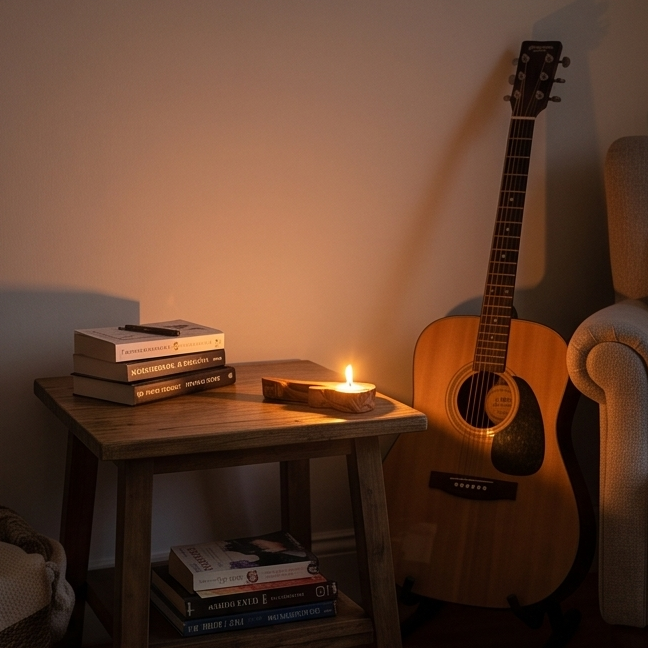 Handcrafted Olive Wood Guitar Candle Holder (15 cm) – Unique Music Gift