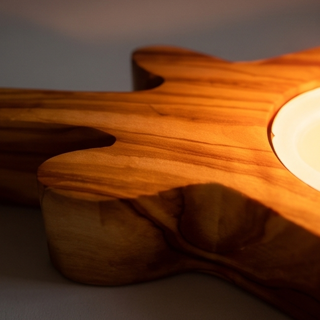 Handcrafted Olive Wood Guitar Candle Holder (15 cm) – Unique Music Gift