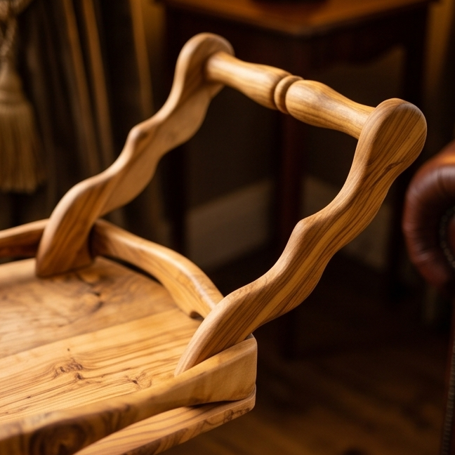 Luxury Solid Olive Wood Bar Cart | Handcrafted Rolling Wine & Beverage Serving Trolley