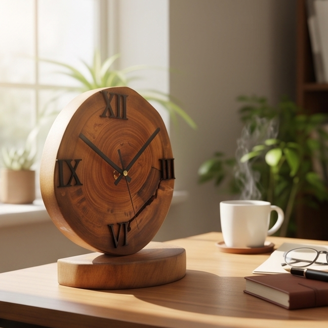 Handcrafted Wood Desk Clock | Luxury Live Edge Mantle Statement Clock