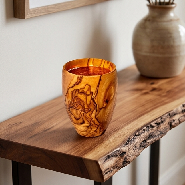 Olive Wood Wooden Drinking Cup  | 384ml