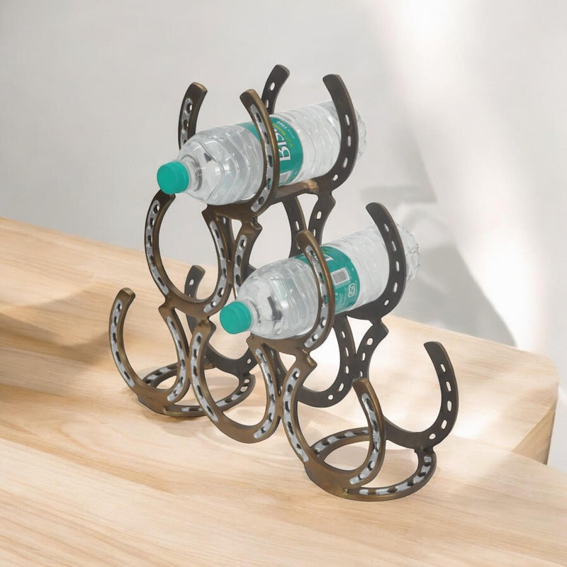 40CM ANTIQUE BRASS 6 BOTTLE WINE RACK