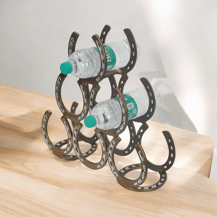 40CM ANTIQUE BRASS 6 BOTTLE WINE RACK