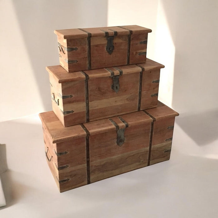 101CM SET 3 WOODEN CHESTS