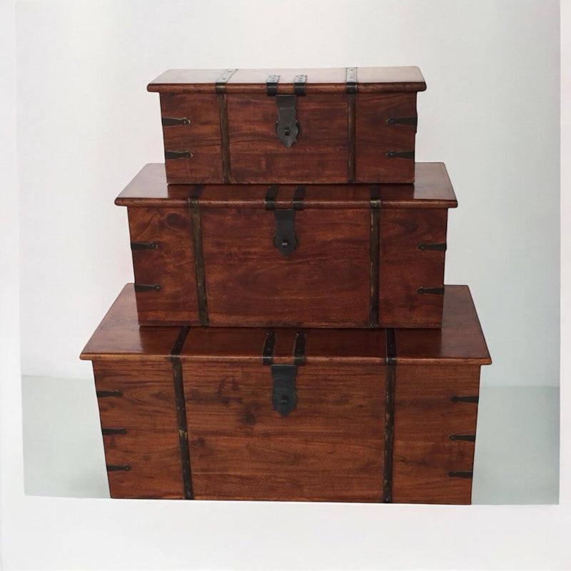 101CM SET 3 WOODEN CHESTS