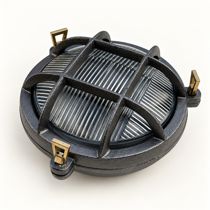 Wroxham Cast Pewter Caged Bulkhead Wall or Ceiling Light - IP65