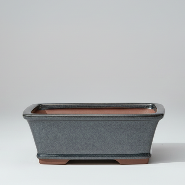 18cm Glazed Bonsai Pot | Rectangle | 18cm x 14cm x 6cm | Silver
