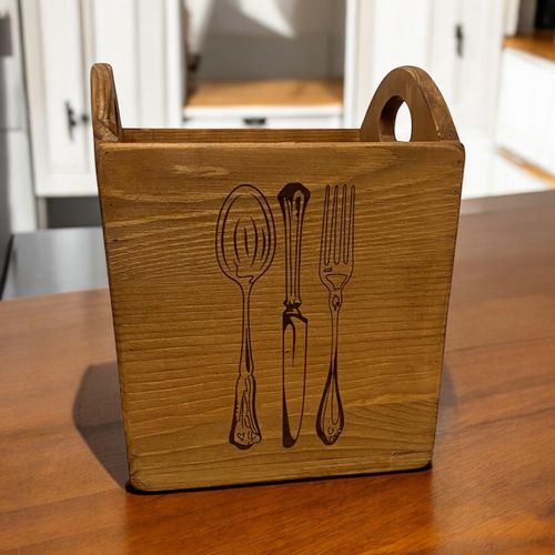 18CM WOODEN CUTLERY BOX 4 COMPARTMENTS - InStock