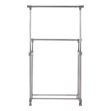 Grey and Chrome Finish Double Clothes Hanging Rail with Wheels | Ralesi