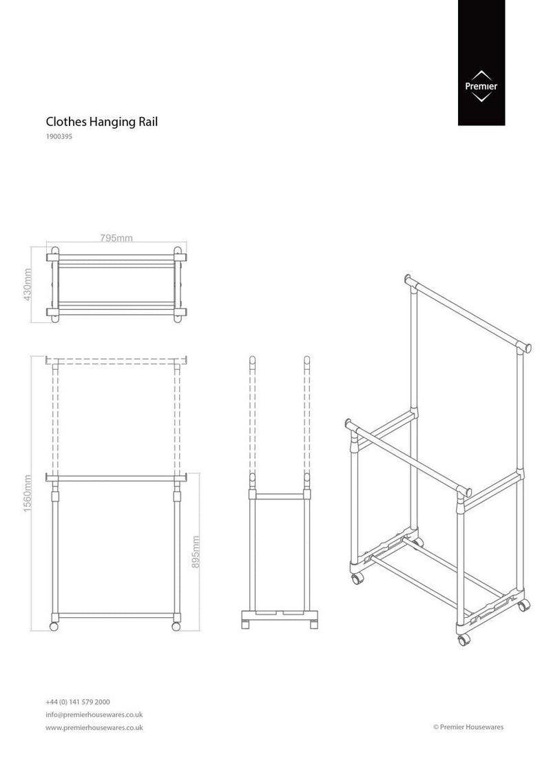 Grey and Chrome Finish Double Clothes Hanging Rail with Wheels | Ralesi