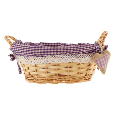 Willow Bread Basket with Purple Gingham Lining | Orla