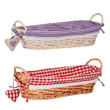 Purple Gingham Lining Oblong Willow Bread Basket | Orla