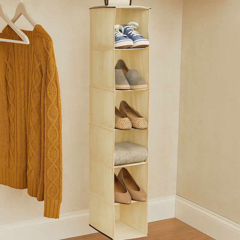 6 Section Cream Hanging Shoe Organiser | Verti