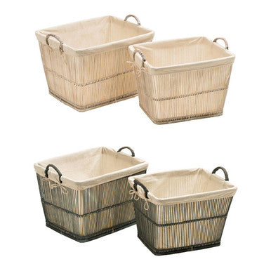 Rattan and Bamboo White Washed Set of 2 Storage Baskets | Ezell