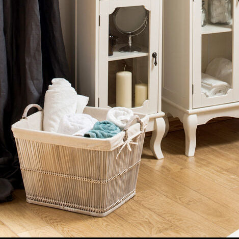 Rattan and Bamboo White Washed Set of 2 Storage Baskets | Ezell