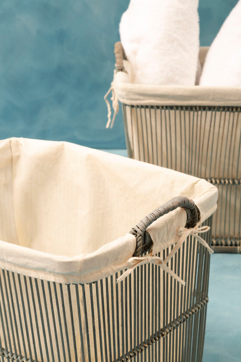 Ezell  Washed Grey Rattan and Bamboo Set Of 2 Storage Baskets
