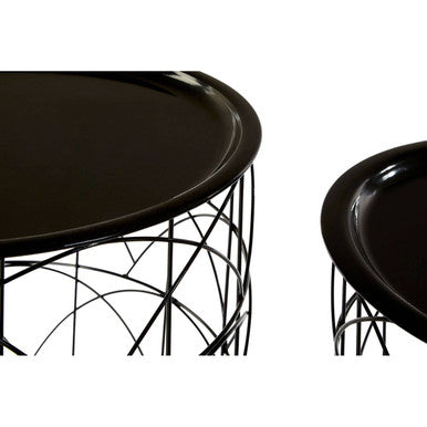 Set of 2 Black Recessed Tops and Metal Wire Basket Frame Side Tables | Hege
