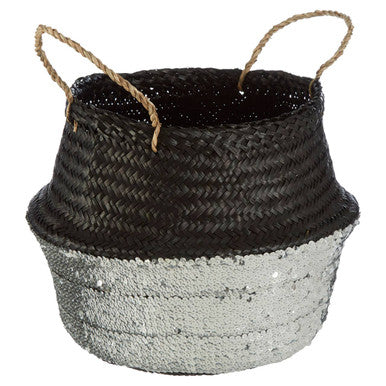 Salos Black and Silver Medium | Seagrass Basket