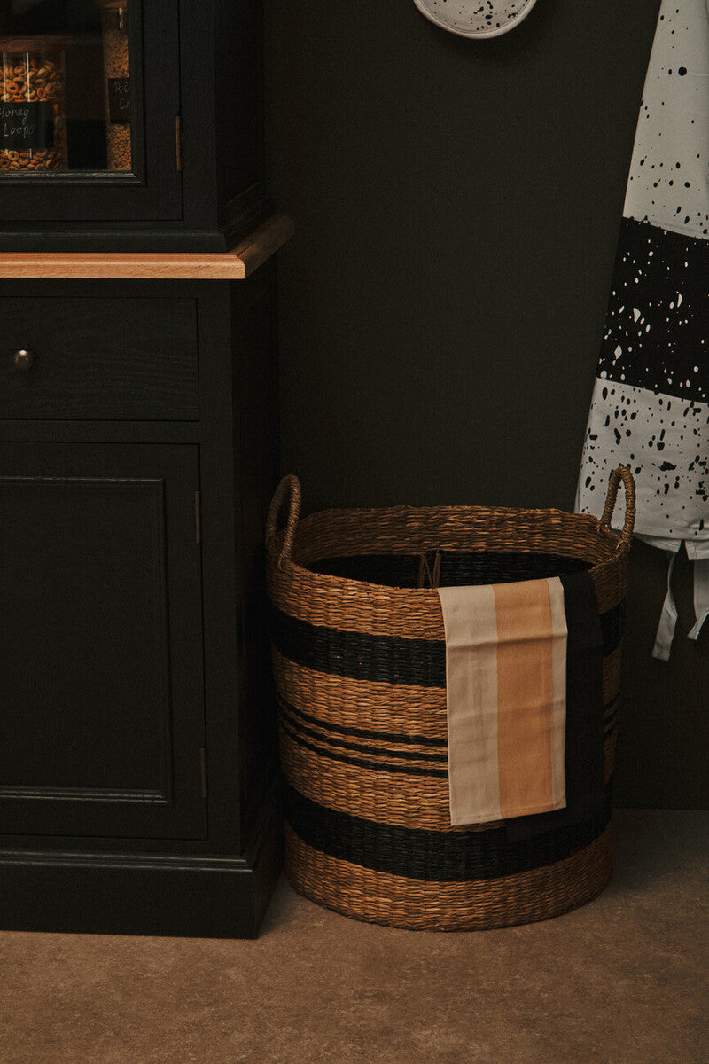 Arles Set of 2 Seagrass Baskets with Black Stripes.