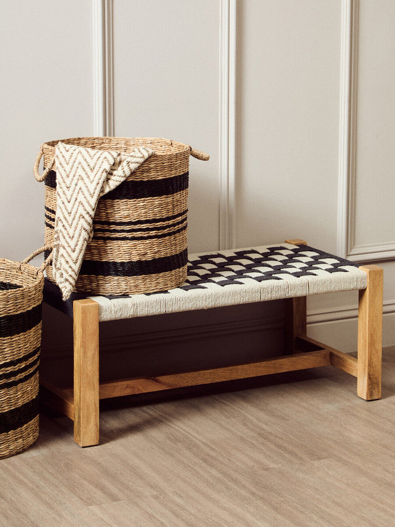 Arles Set of 2 Seagrass Baskets with Black Stripes.