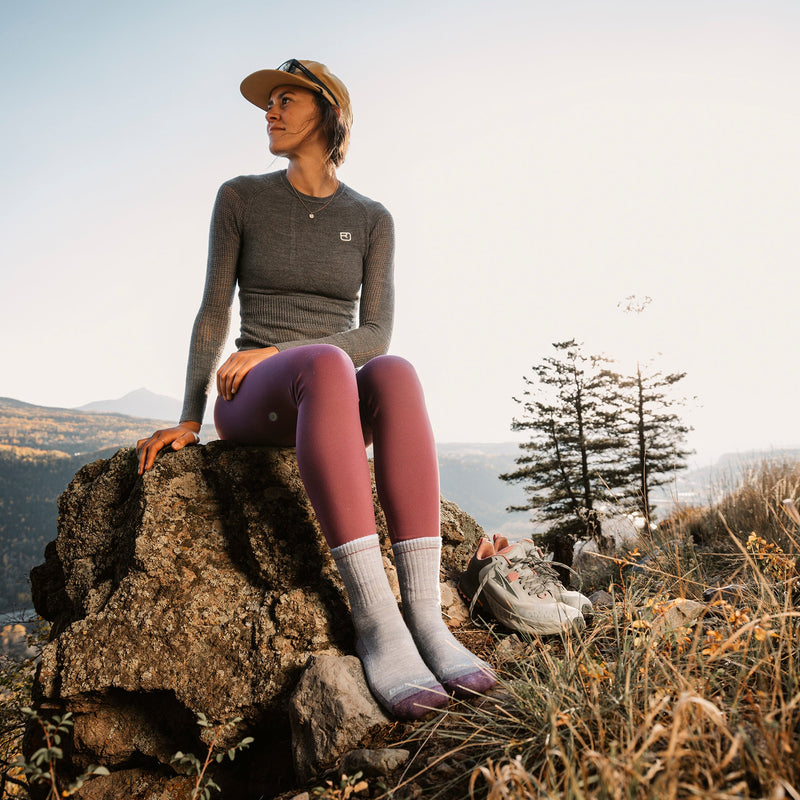 Ladies Micro Crew Cushioned Midweight Hiking Merino Wool Socks