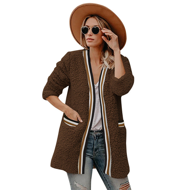 Temperament plush mid-length coat