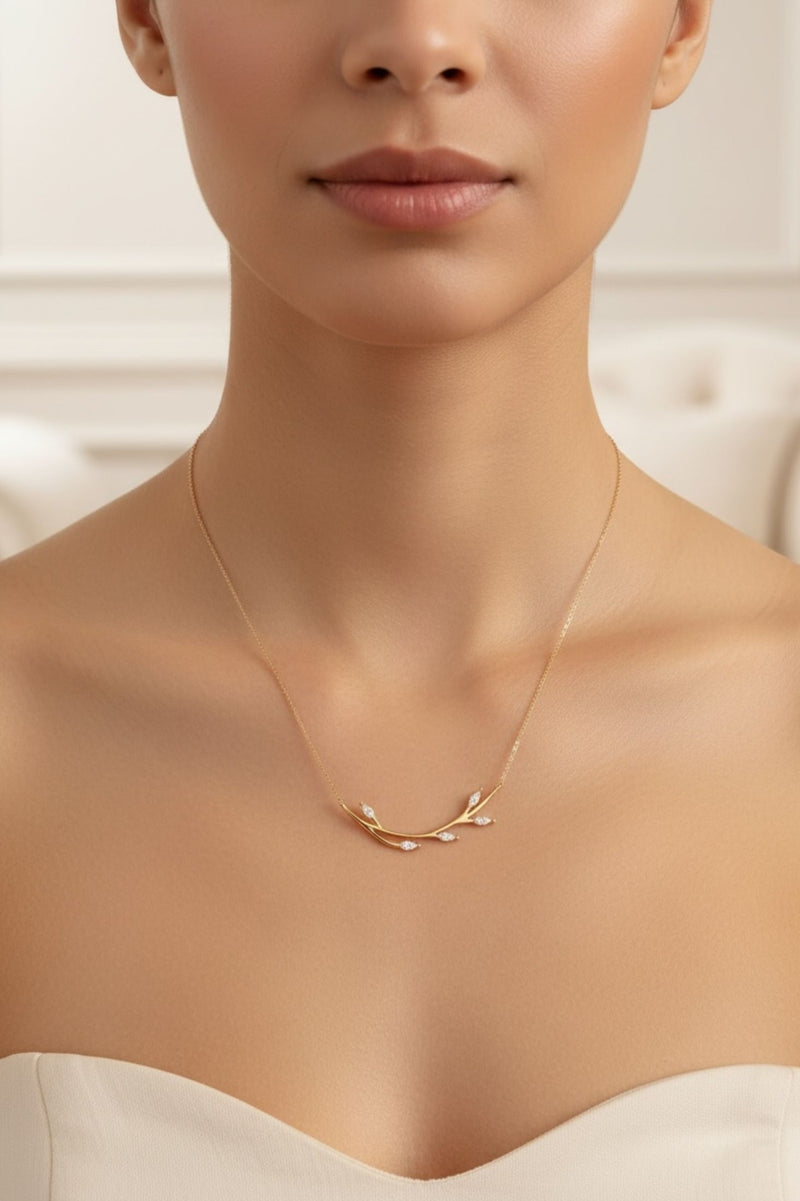 Solid 14k Gold Blooming Branch Necklace