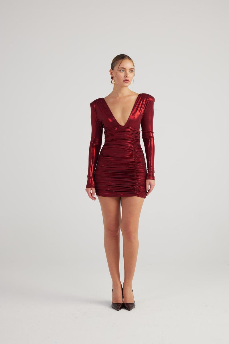 Karly Burgundy Shiny Mini Dress