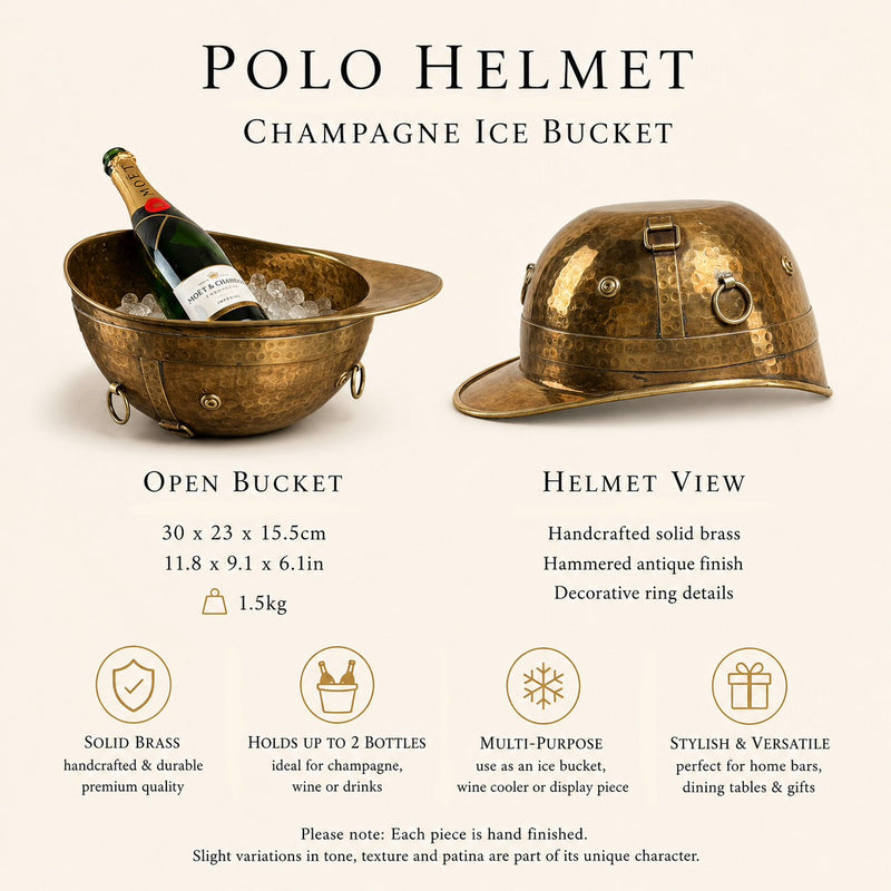 Polo Helmet Solid Antique Brass Champagne Ice Bucket | Wine Cooler