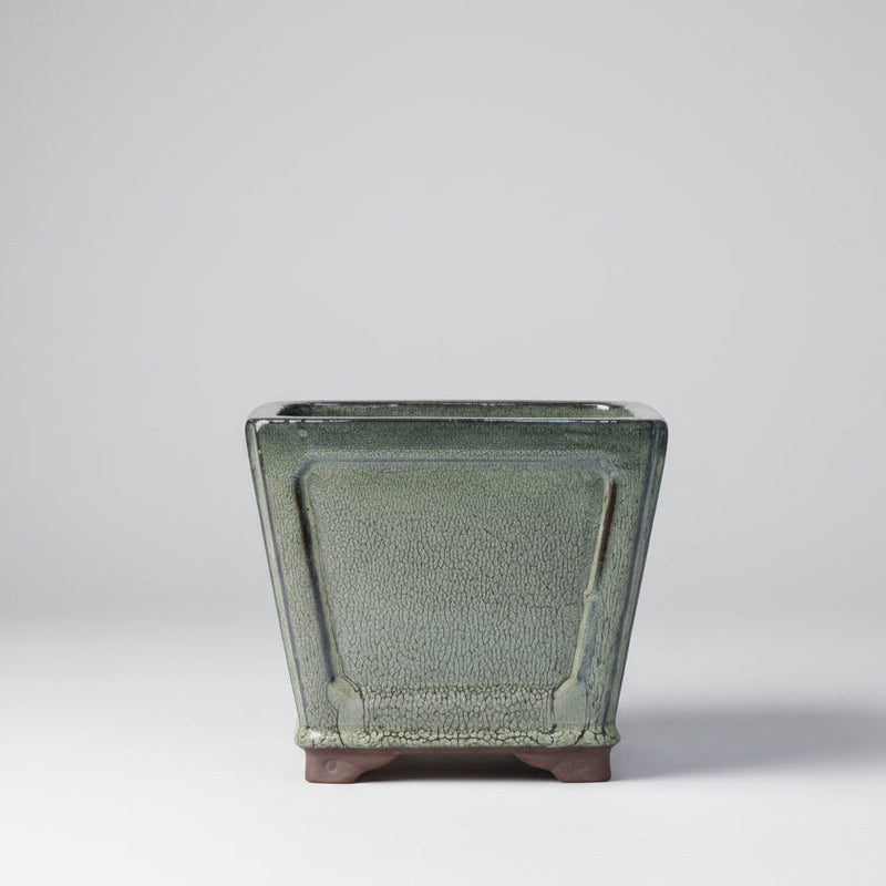 19cm Glazed Cascade Bonsai Pot | Square | 19cm x 19cm x 16cm | Olive Green