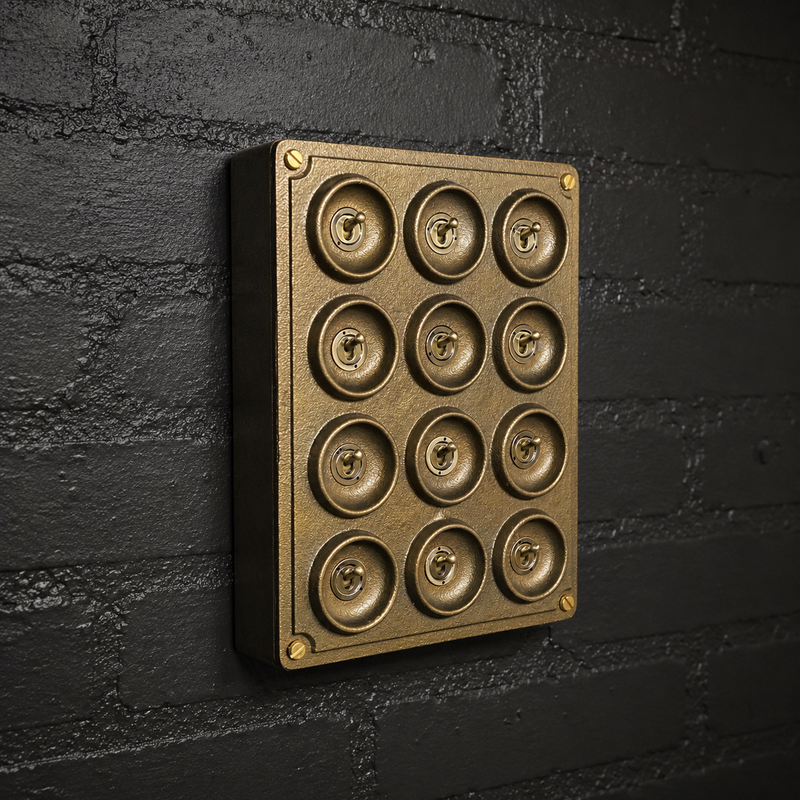 12 Gang 2 Way Bronze Solid Cast Metal Surface Mounting Conduit Light Switch Industrial - BS EN Approved Vintage Crabtree 1950’s Style