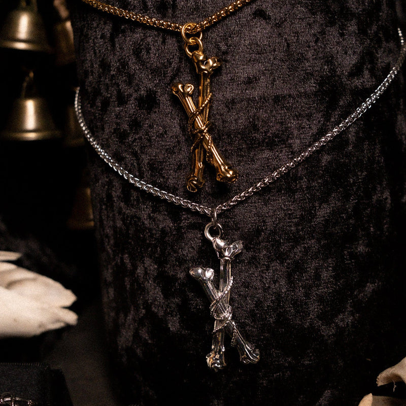 Gold Tethered Remains Bones Necklace